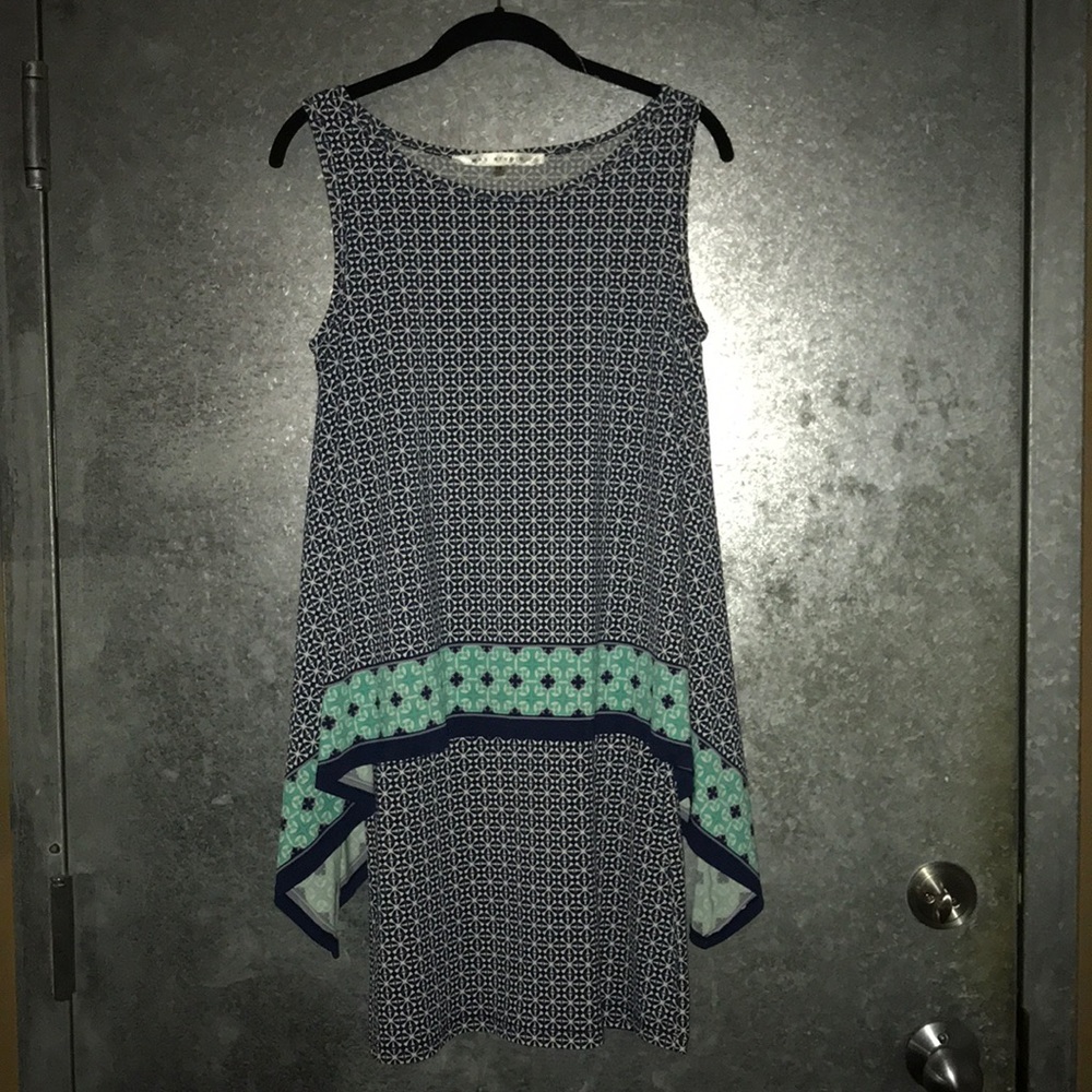 Navy and teal patterned dress